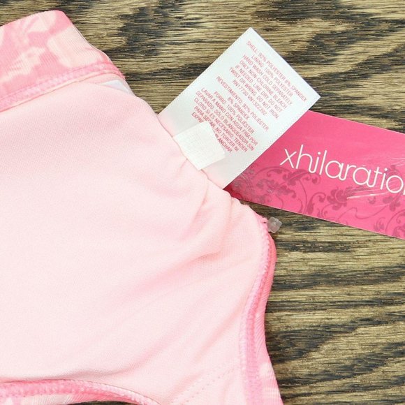 NWT Xhilaration Women's Floral Ribbed Racer Bralette Bikini Top Medium Pink - Picture 5 of 7